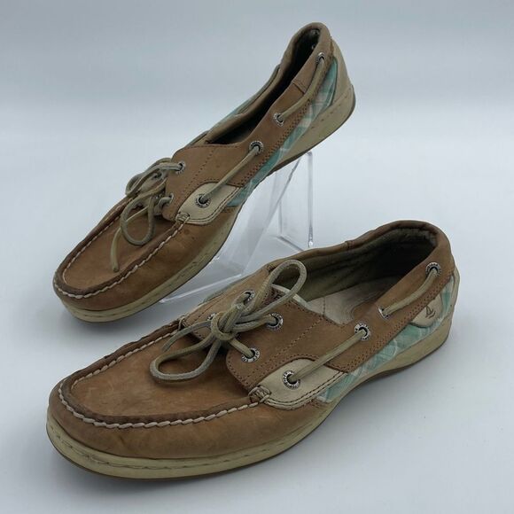 Sperry Shoes - Sperry Top-Sider Women Leather Textile 2-Eye Flat Boat Shoes